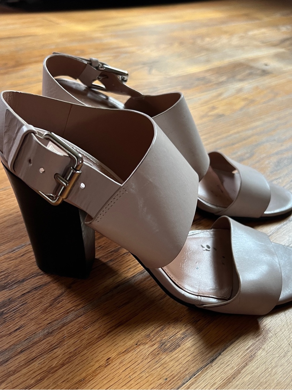 Vince Camuto Neutral Taupe Block Heel Sandals with Buckle